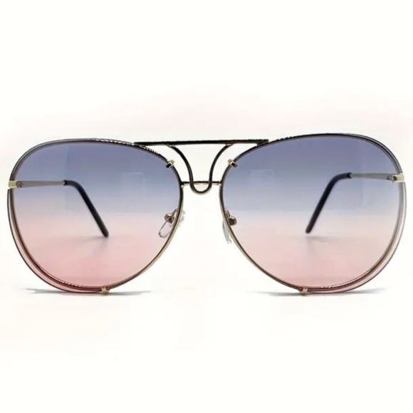 Miz Le Porsche Oversized Aviator Sunnies Ombre Solid Tinted Sunglasses, New - Picture 2 of 4